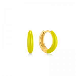 ANIA HAIE 14K GOLD PLATED ON STERLING SILVER NEON YELLOW ENAMEL SLICK HOOP EARRINGS