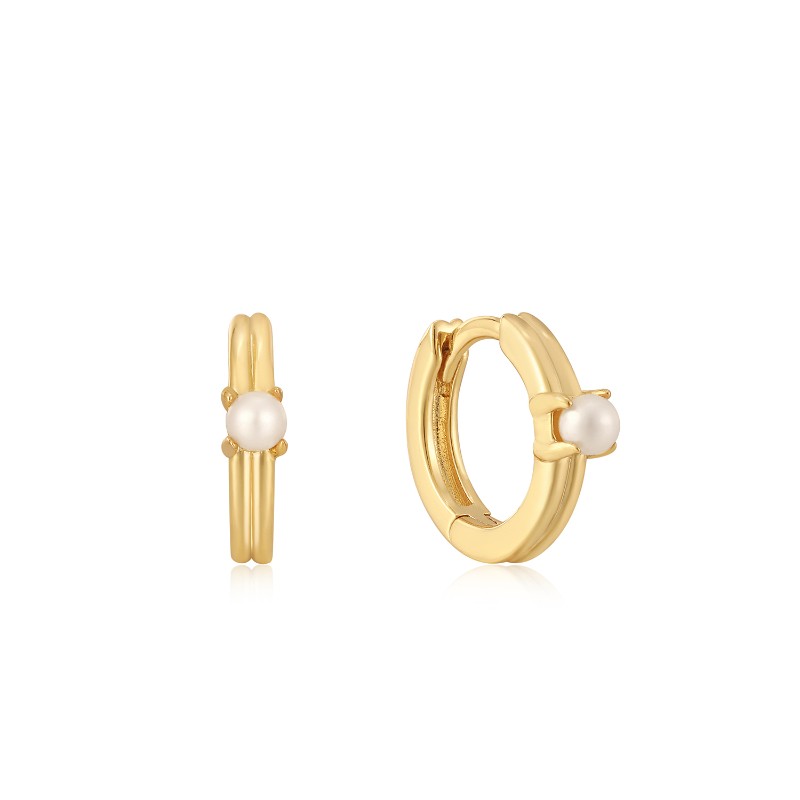 http://nfoxjewelers.bluestar-apps.com/upload/product/ANIA HAIE STERLING SILVER GOLD PLATED PEARL CABOCHON HUGGIE HOOP EARRINGS