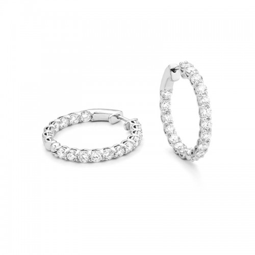 14K WHITE GOLD INSIDE/OUTSIDE 3.70CTTW ROUND SI CLARITY & H COLOR DIAMOND HOOP EARRINGS WITH LOCKING BACKS