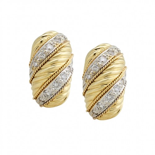 14kt Yellow Gold Twisted Rope Diamond Swirl Earrings