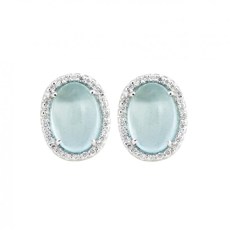 14kt White Gold Milky Aquamarine & Diamond Earrings