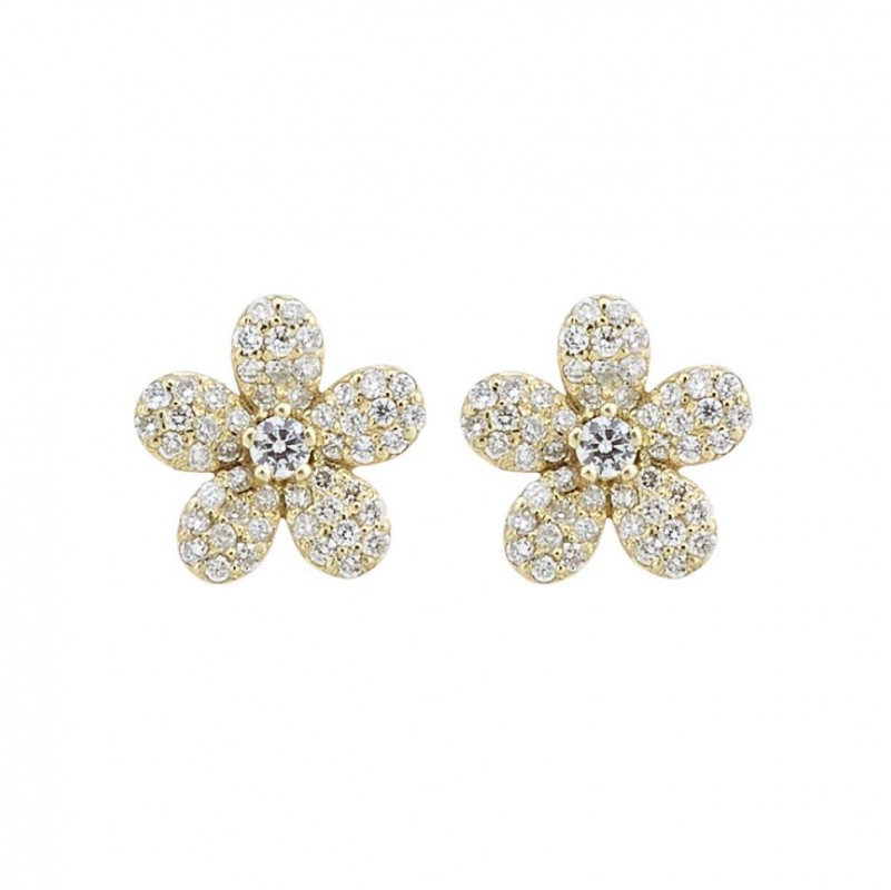 14kt Yellow Gold Diamond Clover Earrings