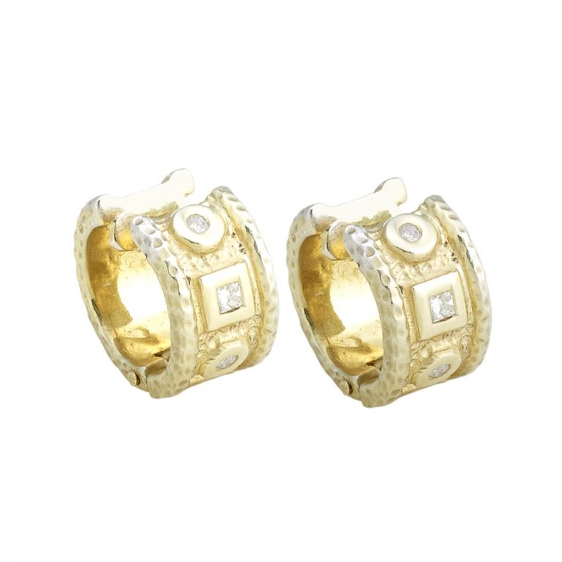 14kt Yellow Gold Hammered Diamond Huggie Hoops