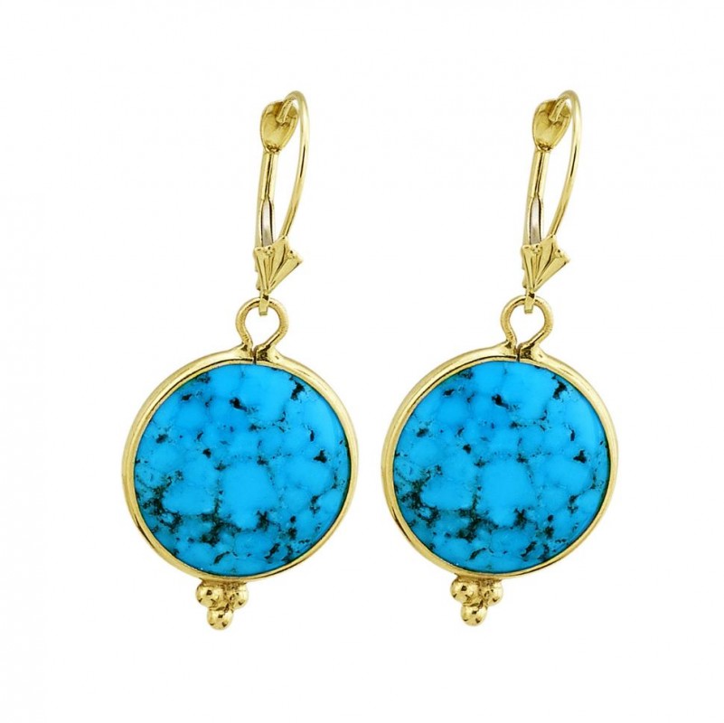 14kt Yellow Gold Sleeping Beauty Turquoise Earrings