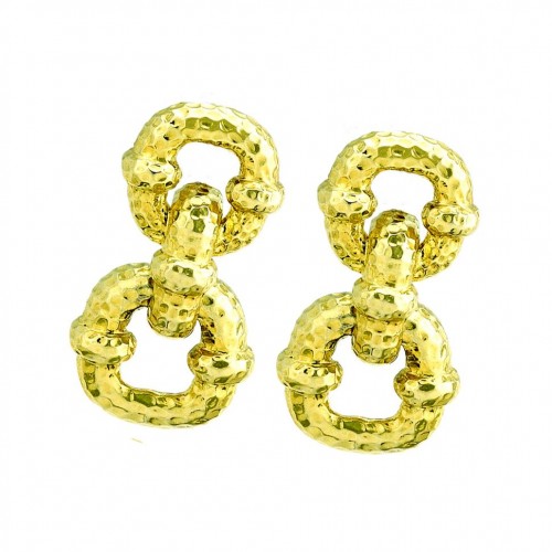 14kt Yellow Gold Hammered Door Knocker Earrings