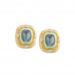 14kt Yellow Gold Hammered Sugar Loaf Aquamarine & Diamond Earrings