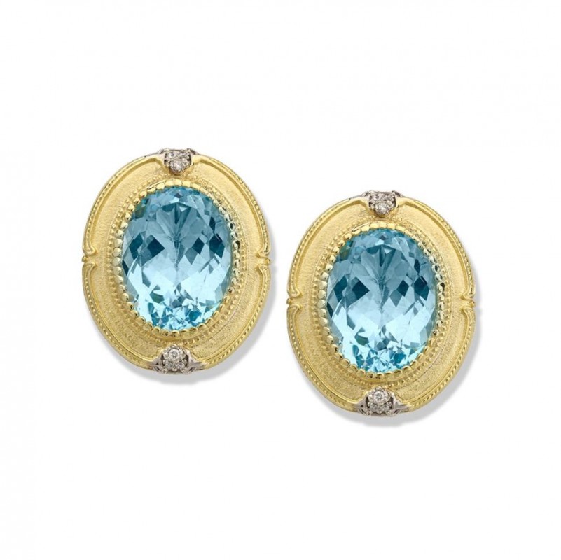 14kt Yellow Gold Sky Blue Topaz & Diamond Earrings