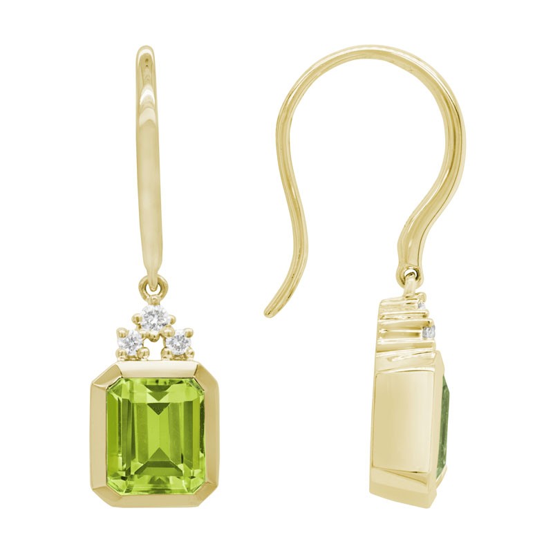 http://nfoxjewelers.bluestar-apps.com/upload/product/14K YELLOW GOLD 6X7MM (2.6CTTW)  BEZEL SET EMERALD CUT PERIDOT DROP EARRINGS WITH .08CTTW ROUND SI CLARITY & GH COLOR DIAMONDS ON WIRES