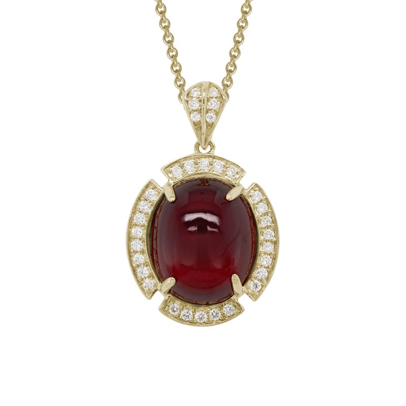 http://nfoxjewelers.bluestar-apps.com/upload/product/14K YELLOW GOLD 12X10MM (7.22CT )CABOCHON HESSONITE PENDANT WITH .17CTTW ROUND SI CLARITY & GH COLOR DIAMONDS SET IN THE HALO AND BAIL ON A 16+2