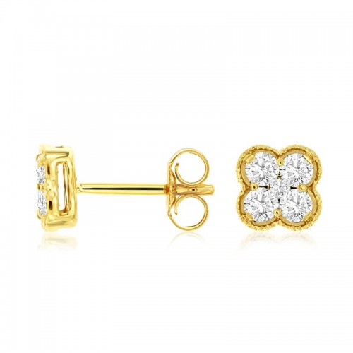 14K YELLOW GOLD CLOVER SHAPE POST EARRINGS WITH .50CTTW ROUND I1 CLARITY & HI COLOR DIAMONDS