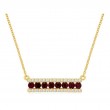 14K YELLOW GOLD BAR PENDANT WITH .44CTTW ROUND RUBIES AND .19CTTW ROUND I1 CLARITY & HI COLOR DIAMOND SET ON THE SIDES ON A CABLE CHAIN