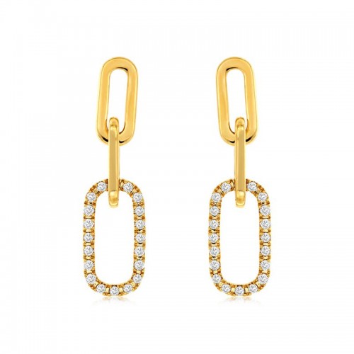 14K YELLOW GOLD PAPERCLIP DROP EARRINGS WITH .20CTTW ROUND I1 CLARITY & HI COLOR DIAMONDS SET IN THE BOTTOM LINK