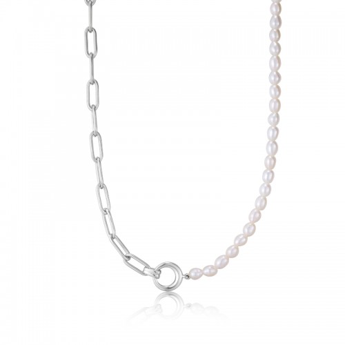 ANIA HAIE STERLING SILVER PEARL CHUNKY LINK CHAIN NECKLACE