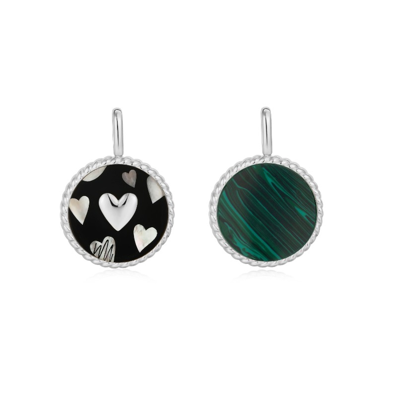 Silver Heart Enamel And Malachite Charm