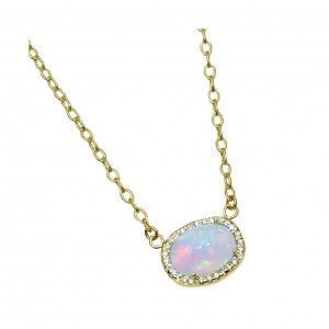 14kt Yellow Gold Opal & Diamond Necklace