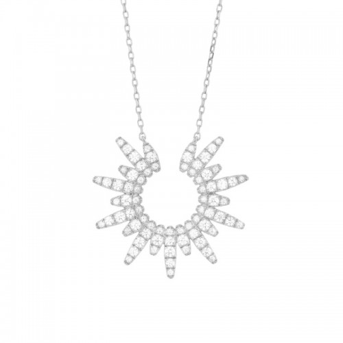 14K WHITE GOLD SUNBURST PENDANT WITH .64CTTW ROUND SI CLARITY & GH COLOR DIAMONDS ON AN 18
