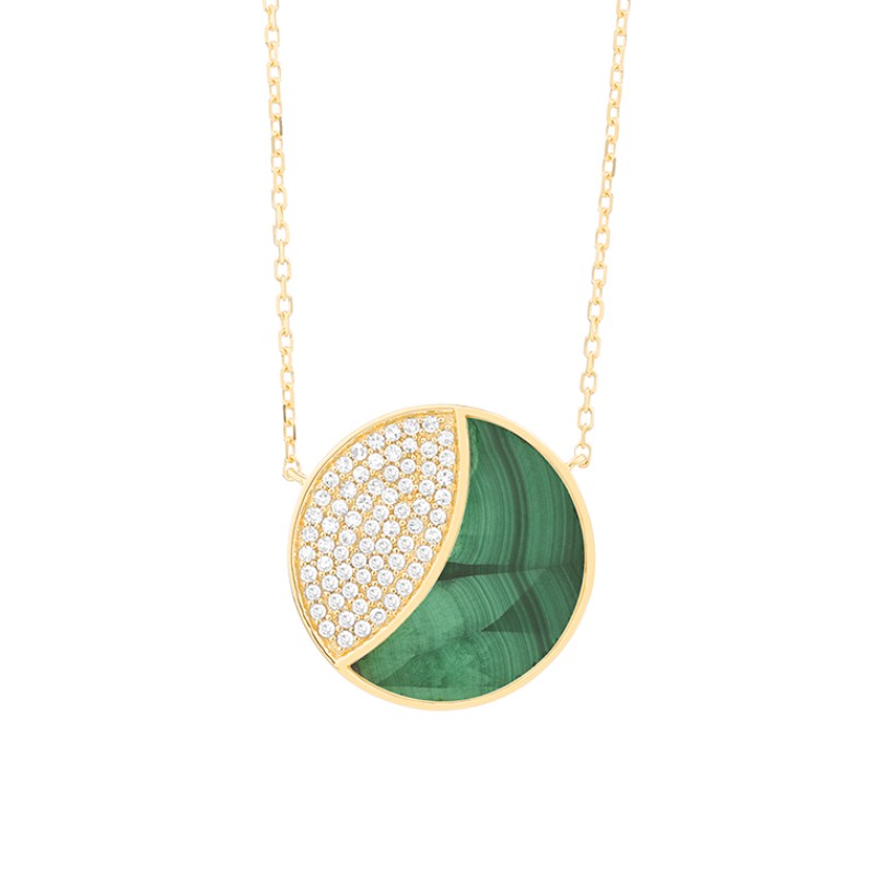 http://nfoxjewelers.bluestar-apps.com/upload/product/14K YELLOW GOLD ROUND PENDANT WITH MALACHITE AND .20CTTW ROUND SI CLARITY & GH COLOR DIAMONDS ON AN 18