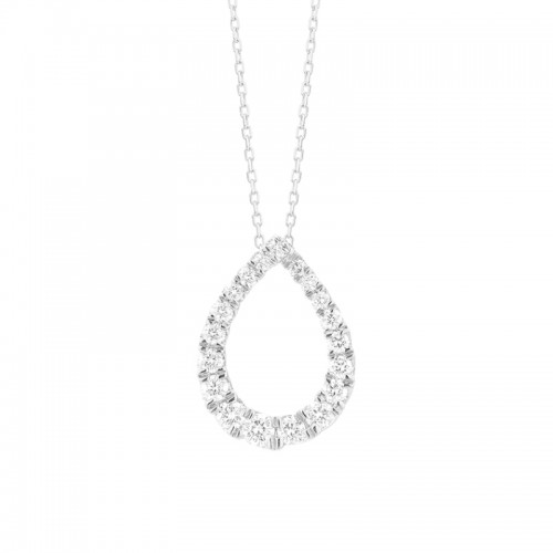 14K WHITE GOLD OPEN PEAR SHAPED PENDANT SET WITH .50CTTW ROUND SI CLARITY & GH COLOR DIAMONDS ON A 16/18