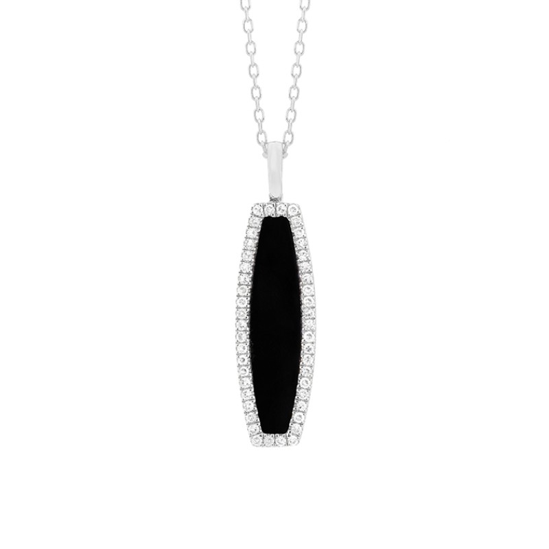 http://nfoxjewelers.bluestar-apps.com/upload/product/14K WHITE GOLD ELONGATED ONYX PENDANT WITH .12CTTW ROUND SI CLARITY & GH COLOR DIAMONDS SET ON THE EDGE ON A 17/18