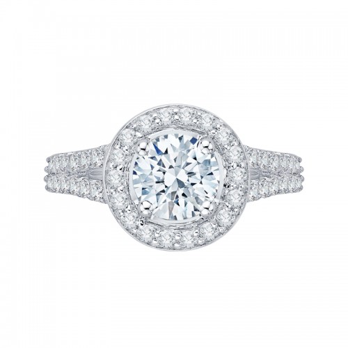 Split Shank Round Diamond Halo Engagement Ring in 14K White Gold