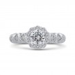 Round Diamond Floral Halo Engagement Ring in 14K White Gold