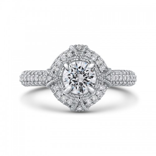 Round Diamond Cathedral Style Halo Engagement Ring in 14K White Gold