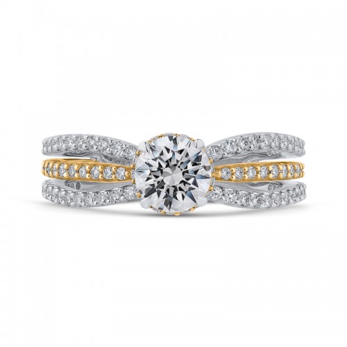 Split Shank Round Diamond Engagement Ring in 14K Two Tone Gold