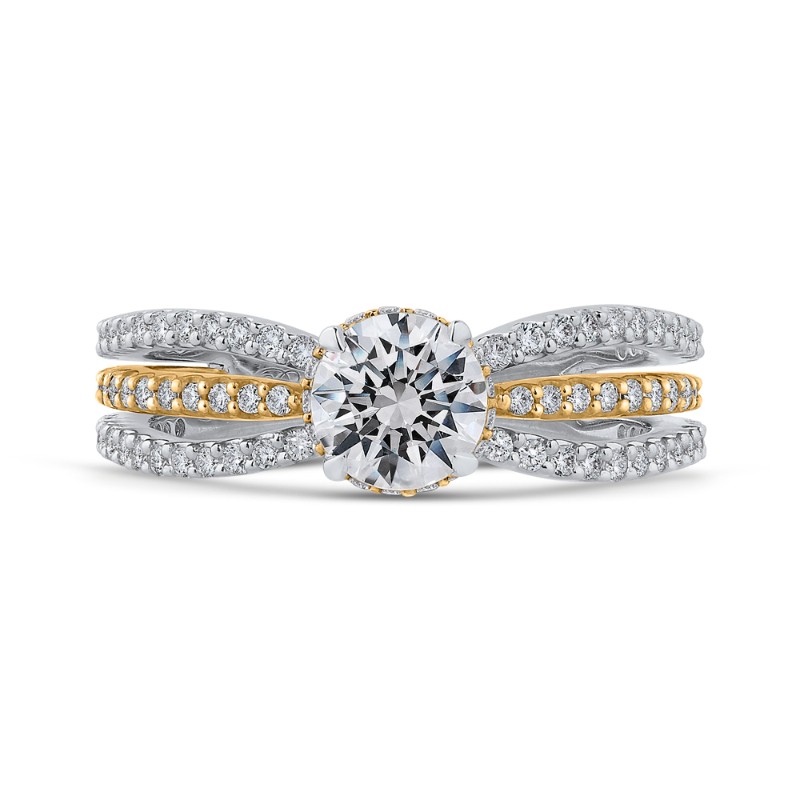 Split Shank Round Diamond Engagement Ring in 14K Two Tone Gold