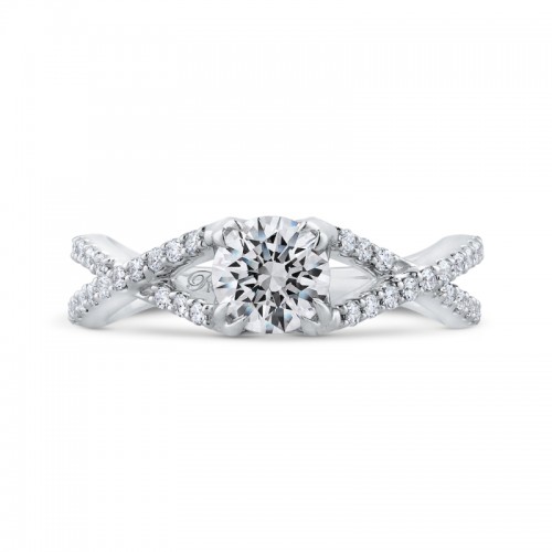 Round Diamond Criss-Cross Engagement Ring in 14K White Gold