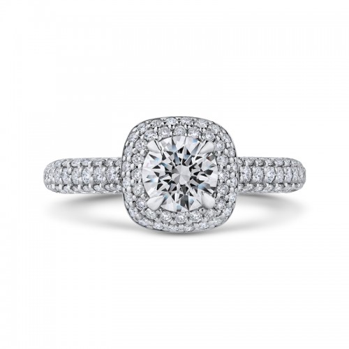 Round Diamond Double Halo Engagement Ring in 14K White Gold