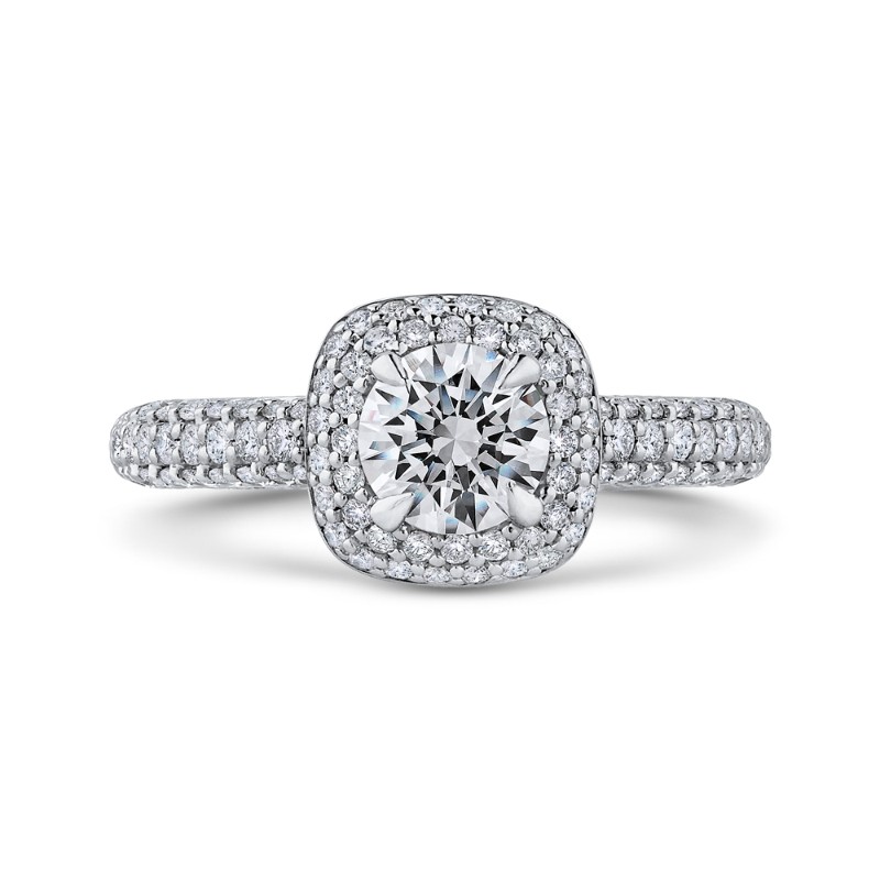 Round Diamond Double Halo Engagement Ring in 14K White Gold