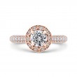 Round Halo Diamond Cathedral Style Engagement Ring in 14K Rose Gold