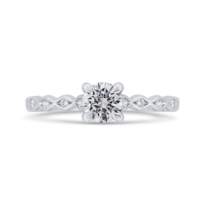 Diamond Solitaire with Accents Engagement Ring in 14K White Gold