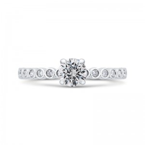 Bezel Set Round Diamond Engagement Ring in 14K White Gold