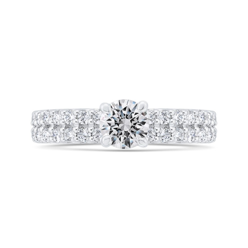 Two Row Round Diamond Engagement Ring in 14K White Gold