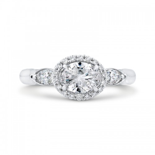 Oval Cut Diamond Halo Engagement Ring in 14K White Gold