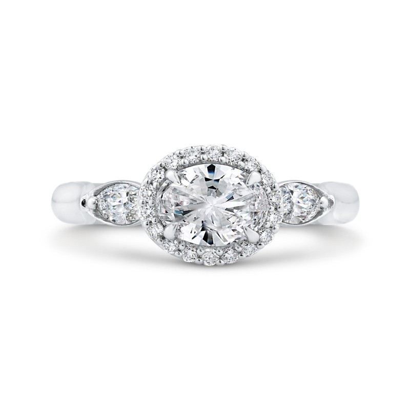 Oval Cut Diamond Halo Engagement Ring in 14K White Gold