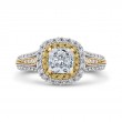 Split Shank Cushion Cut Diamond Double Halo Engagement Ring in 14K Two Tone Gold