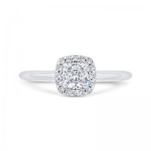 Cushion Cut Diamond Halo Engagement Ring in 14K White Gold