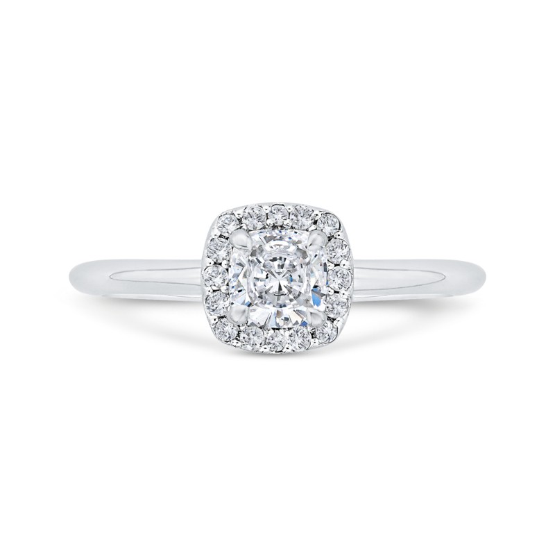 Cushion Cut Diamond Halo Engagement Ring in 14K White Gold