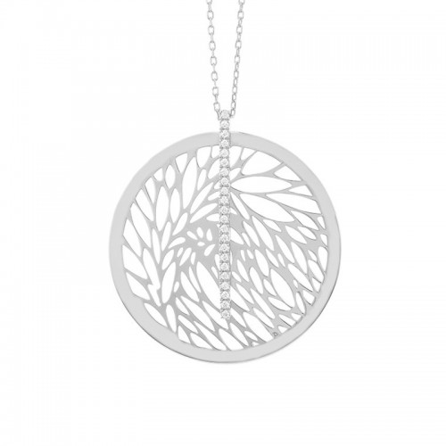 14K WHITE GOLD OPEN LEAF DESIGN SPINNER DISC PENDANT WITH A .12CTTW ROUND SI CLARITY & GH COLOR DIAMONDS ON A 16/17/18