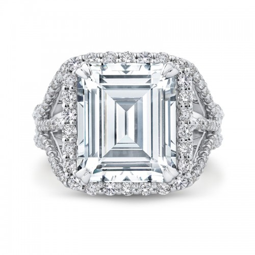 Emerald Cut Diamond Halo Engagement Ring in 18K White Gold (Semi-Mount)