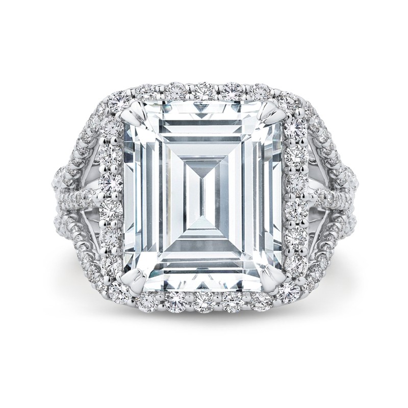 Emerald Cut Diamond Halo Engagement Ring in 18K White Gold (Semi-Mount)