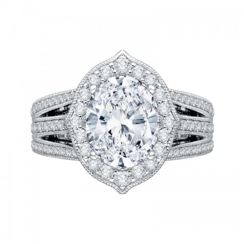 Oval Cut Diamond Halo Engagement Ring in 18K White Gold (Semi-Mount)