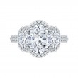 Oval Cut Diamond Three-Stone Halo Engagement Ring in 18K White Gold (Semi-Mount)