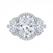 Oval Cut Diamond Three-Stone Halo Engagement Ring in 18K White Gold (Semi-Mount)