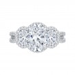 Split Shank Oval Cut Diamond Three-Stone Halo Engagement Ring in 18K White Gold (Semi-Mount)