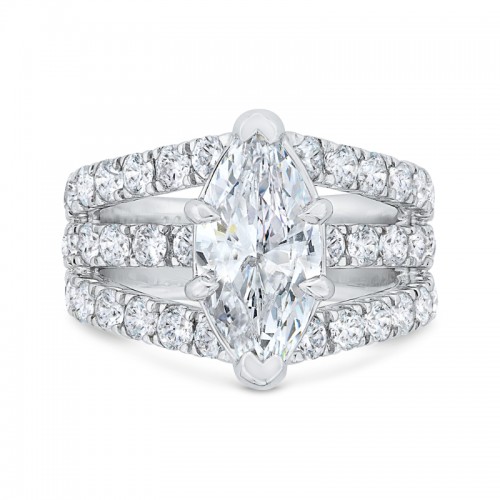 Three Row Marquise Cut Diamond Engagement Ring in 14K White Gold (Semi-Mount)