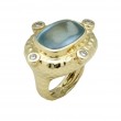 14kt Yellow Gold Hammered Aquamarine Sugar Loaf Cabochon & Diamond Ring