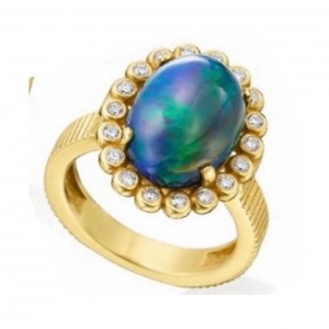 14kt Yellow Gold Ethiopian Black Opal & Diamond Ring